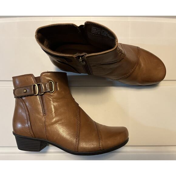Earth Atlas Almond Women’s Size 7 Brown Leather Side Zip Casual Ankle Booties - Picture 1 of 11